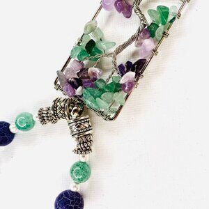 Amethyst Jade Aventurine Necklace Tree of Life Pendant Handmade Jewelry
